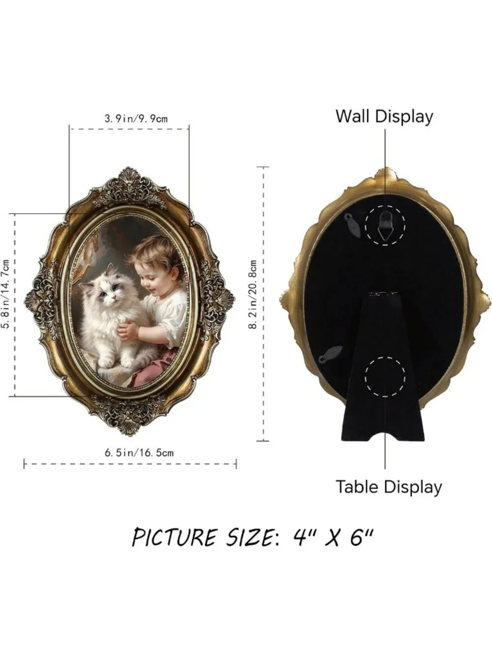 Vintage Gold Oval Picture Frames - 4x6 Antique Wall Decor & Tabletop Display